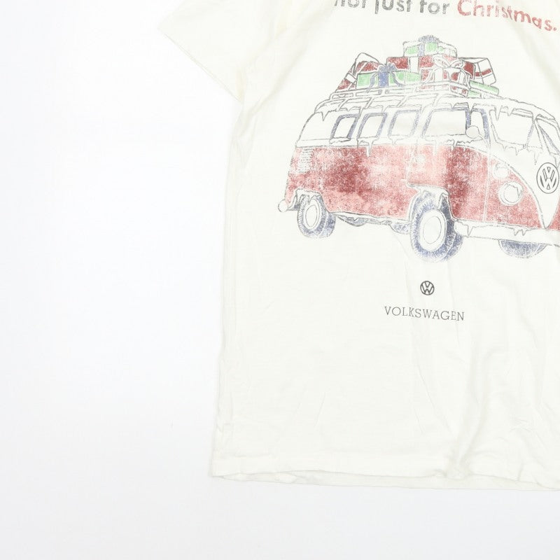 Volkswagen Women’s Ivory XS Christmas Camper Van Crew Neck T-Shirt