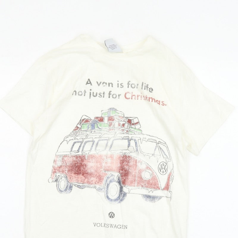 Volkswagen Women’s Ivory XS Christmas Camper Van Crew Neck T-Shirt