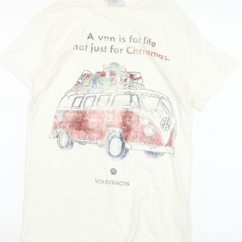 Volkswagen Women’s Ivory XS Christmas Camper Van Crew Neck T-Shirt