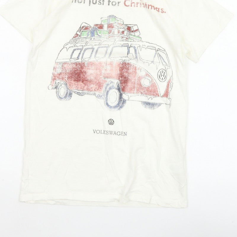 Volkswagen Women’s Ivory XS Christmas Camper Van Crew Neck T-Shirt