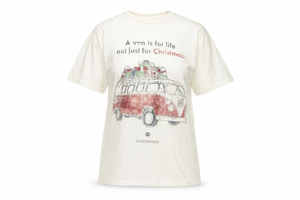 Volkswagen Women’s Ivory XS Christmas Camper Van Crew Neck T-Shirt