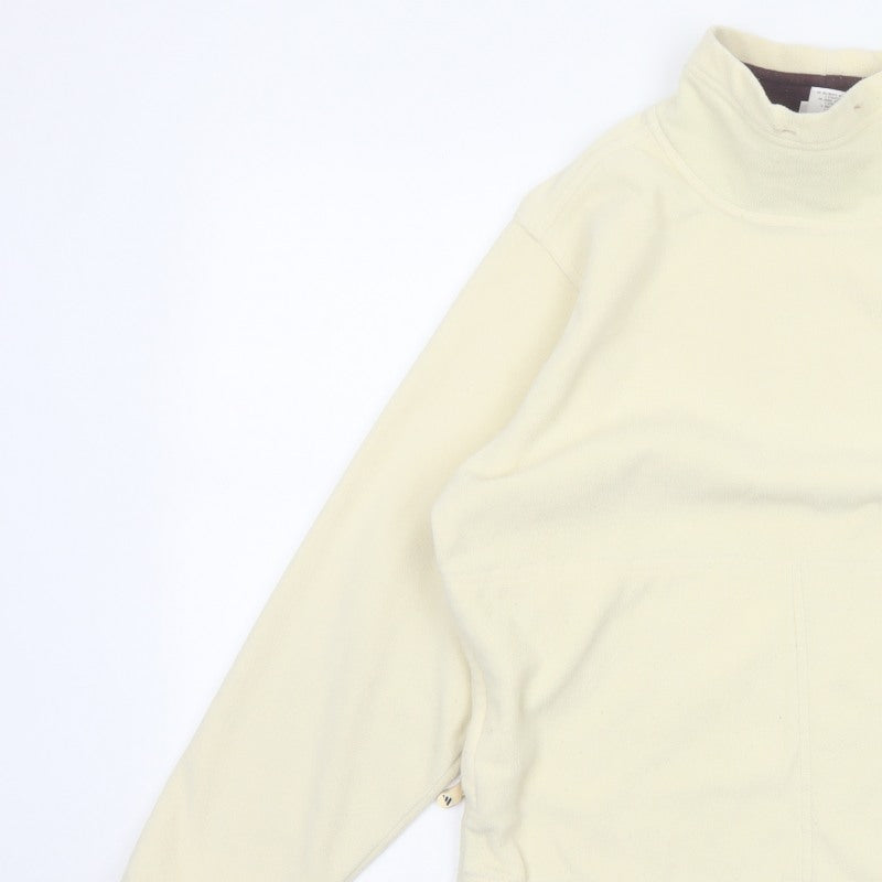 Adidas Women Ivory UK 12 Pullover Fleece High Neck Sweatshirt Pockets