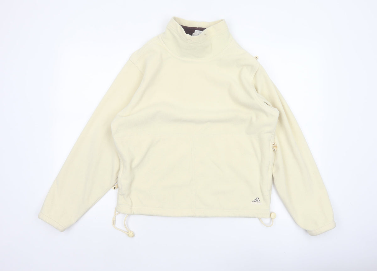 Adidas Women Ivory UK 12 Pullover Fleece High Neck Sweatshirt Pockets