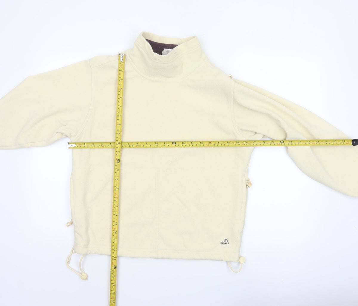 Adidas Women Ivory UK 12 Pullover Fleece High Neck Sweatshirt Pockets