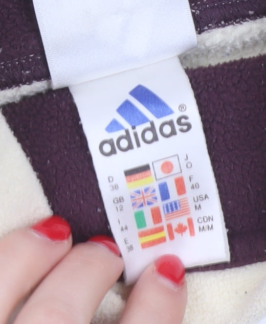 Adidas Women Ivory UK 12 Pullover Fleece High Neck Sweatshirt Pockets