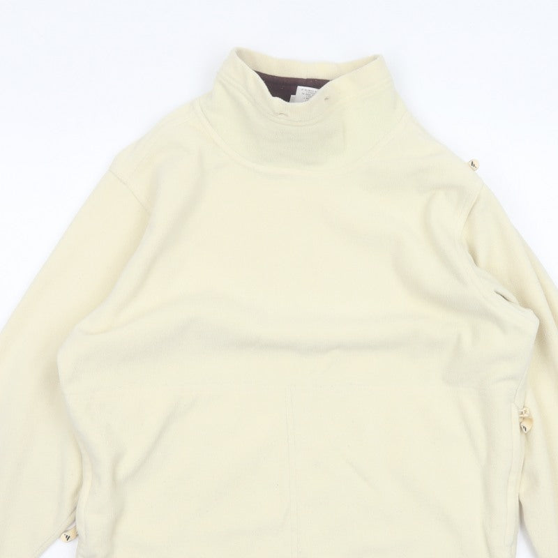 Adidas Women Ivory UK 12 Pullover Fleece High Neck Sweatshirt Pockets