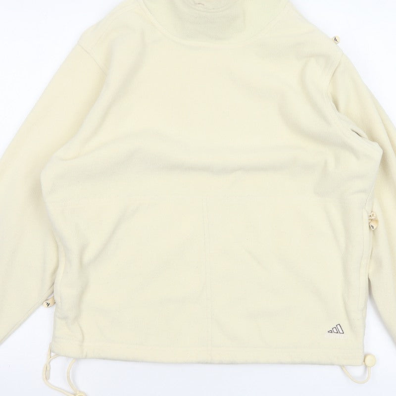Adidas Women Ivory UK 12 Pullover Fleece High Neck Sweatshirt Pockets