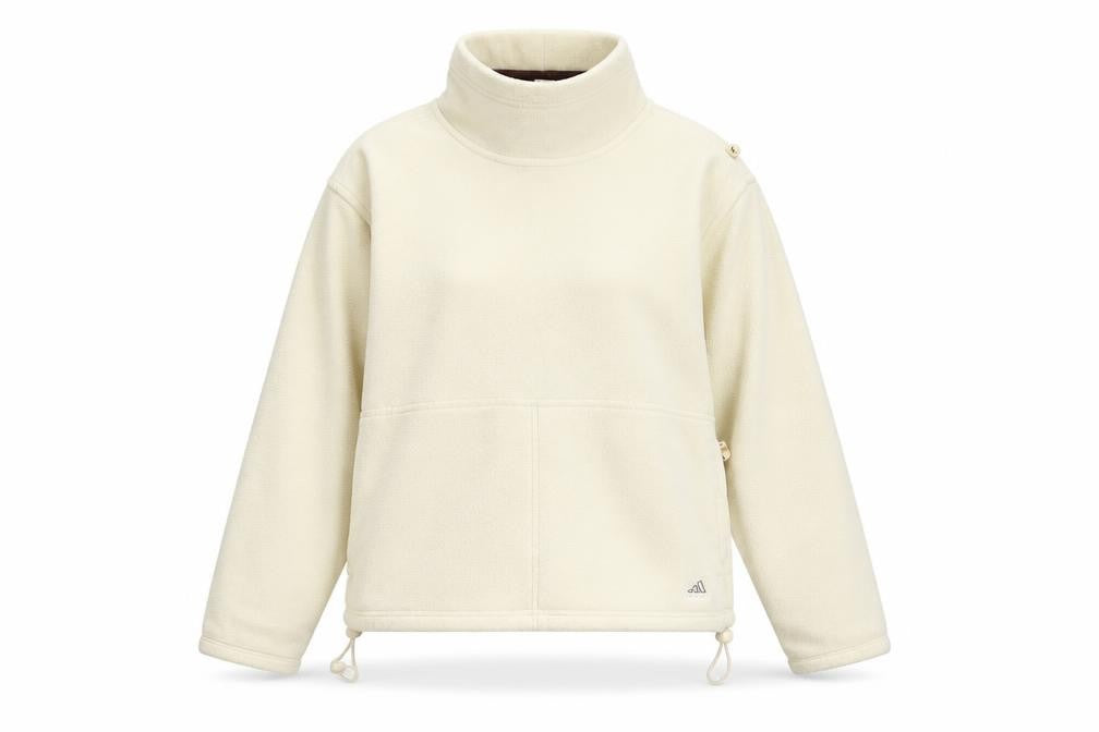 Adidas Women Ivory UK 12 Pullover Fleece High Neck Sweatshirt Pockets