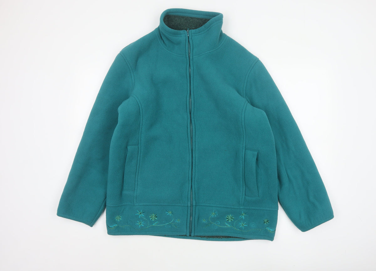 Amalina Women’s Teal UK 12 Floral Embroidered Fleece Zip Jacket
