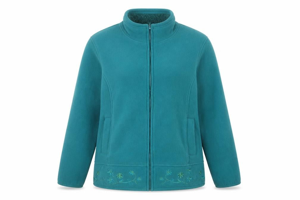 Amalina Women’s Teal UK 12 Floral Embroidered Fleece Zip Jacket