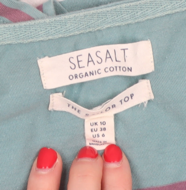 Seasalt Women Green Stripe Organic Cotton Sailor Jersey Top UK 10