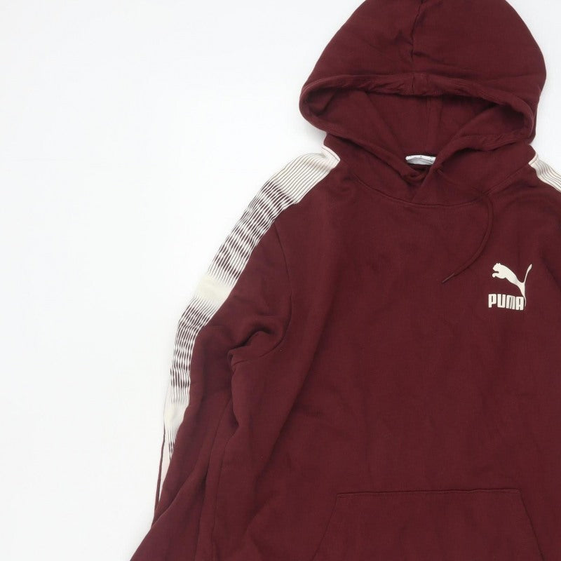 Puma Men’s Burgundy L Pullover Hoodie Logo Stripe Sports