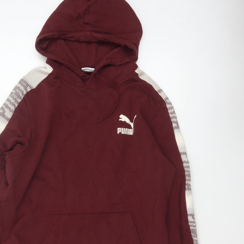Puma Men’s Burgundy L Pullover Hoodie Logo Stripe Sports