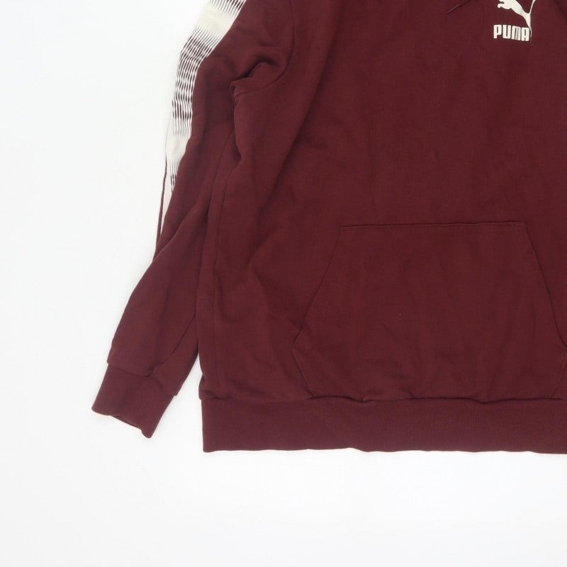 Puma Men’s Burgundy L Pullover Hoodie Logo Stripe Sports