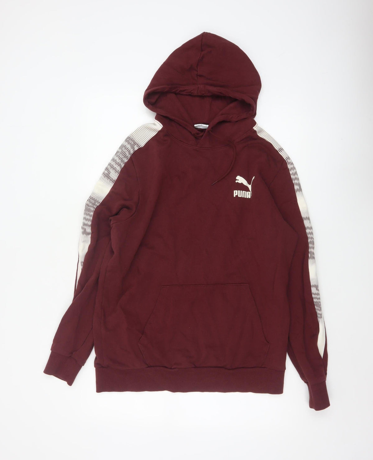 Puma Men’s Burgundy L Pullover Hoodie Logo Stripe Sports