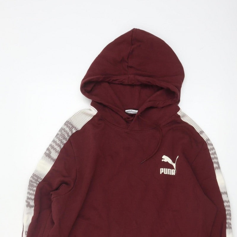 Puma Men’s Burgundy L Pullover Hoodie Logo Stripe Sports