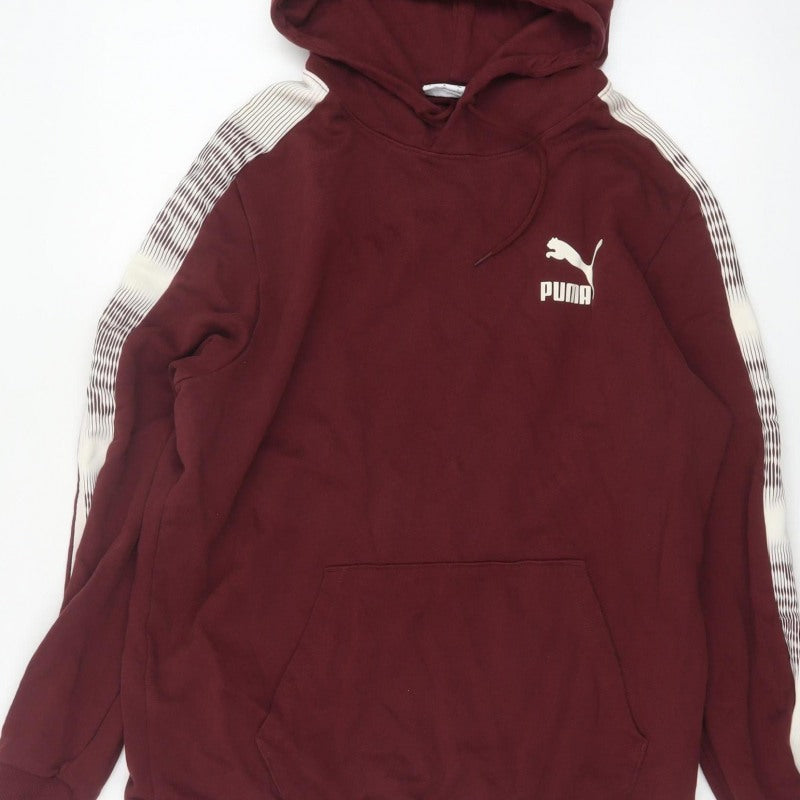 Puma Men’s Burgundy L Pullover Hoodie Logo Stripe Sports