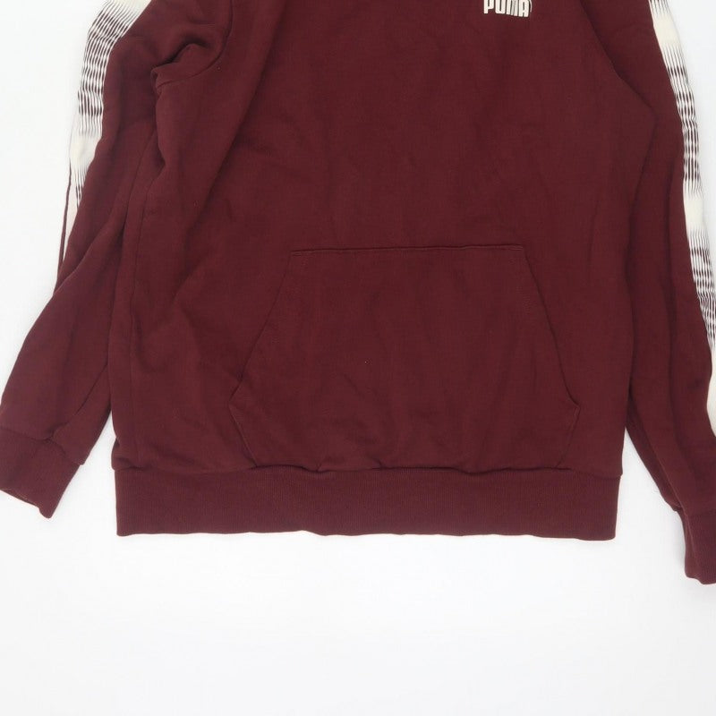 Puma Men’s Burgundy L Pullover Hoodie Logo Stripe Sports