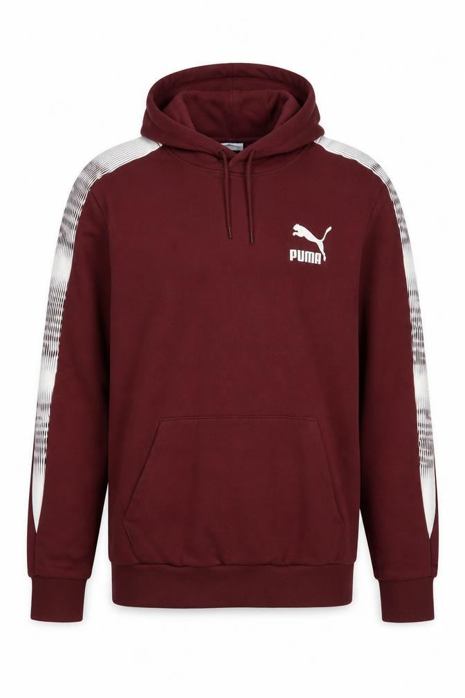 Puma Men’s Burgundy L Pullover Hoodie Logo Stripe Sports