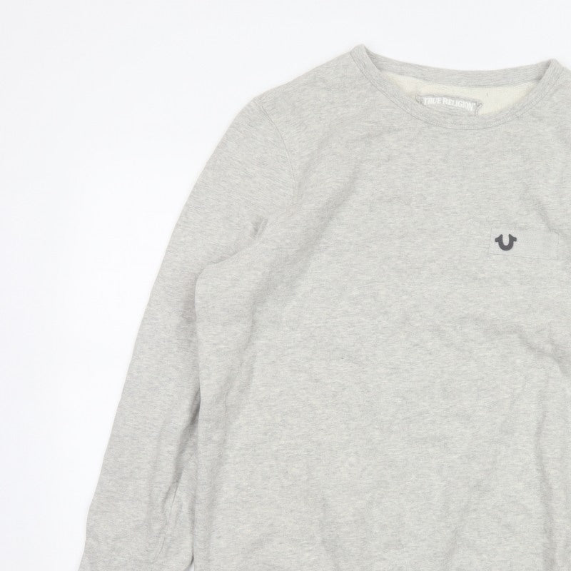 True Religion Men’s Grey L Logo Pocket Fleece Crew Neck Sweatshirt