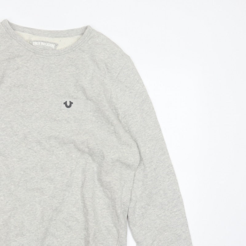 True Religion Men’s Grey L Logo Pocket Fleece Crew Neck Sweatshirt