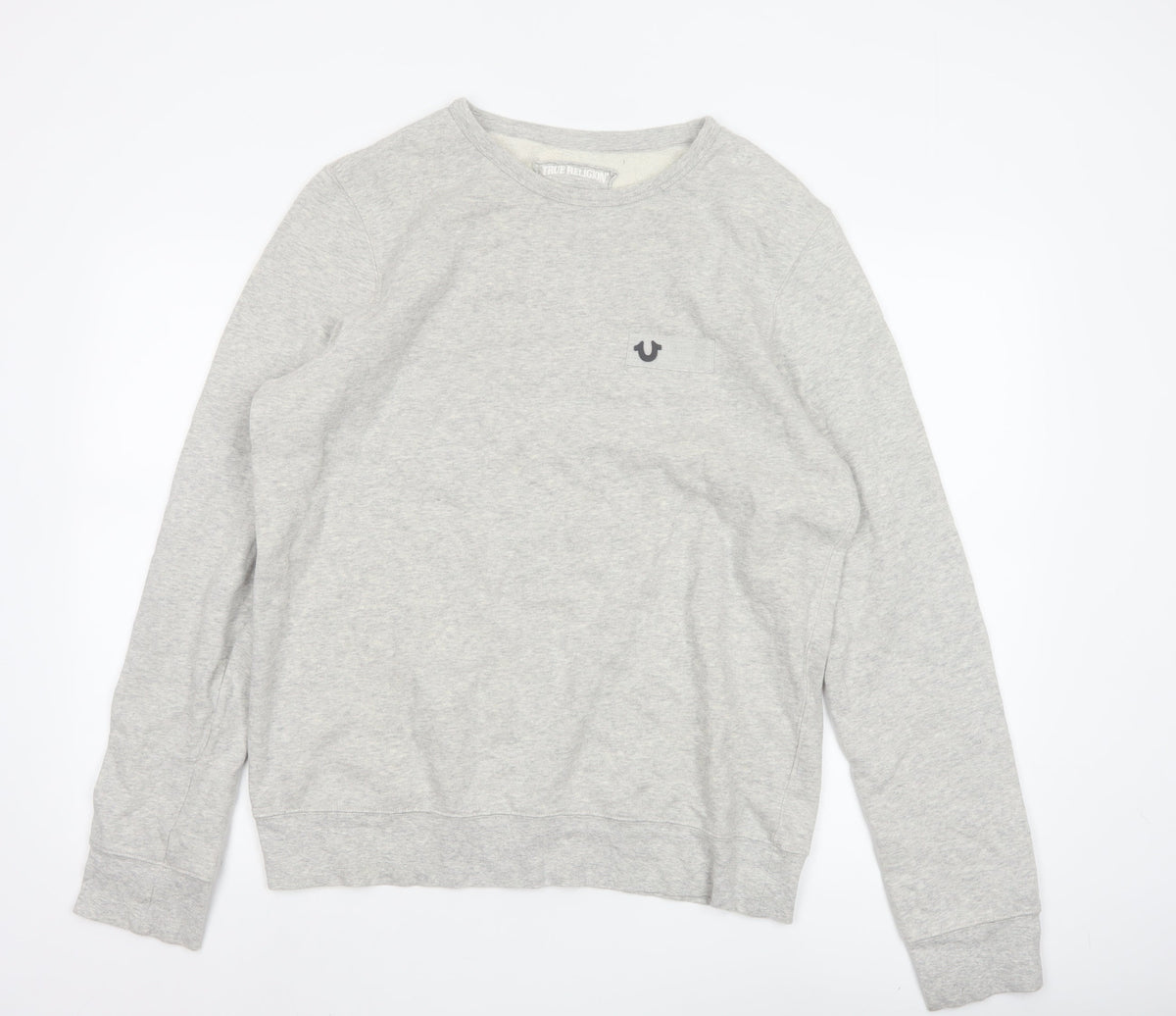 True Religion Men’s Grey L Logo Pocket Fleece Crew Neck Sweatshirt