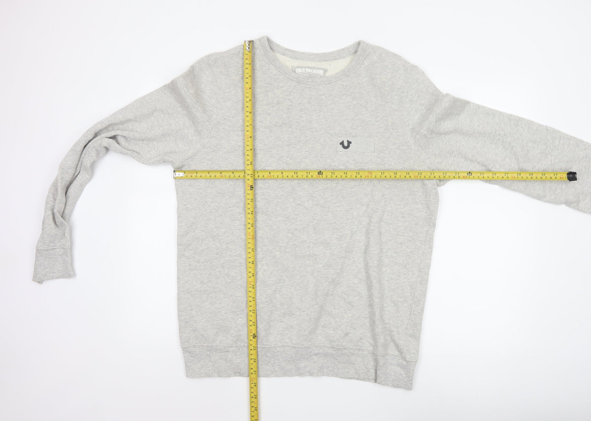 True Religion Men’s Grey L Logo Pocket Fleece Crew Neck Sweatshirt