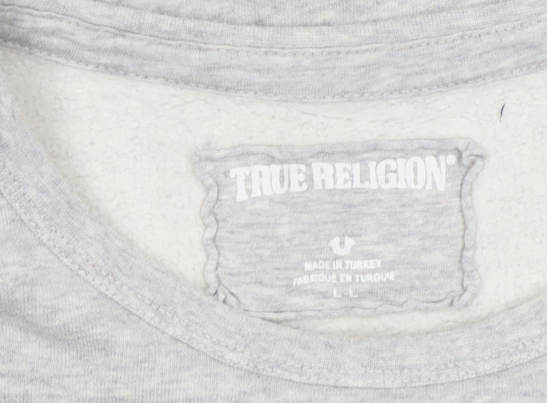 True Religion Men’s Grey L Logo Pocket Fleece Crew Neck Sweatshirt