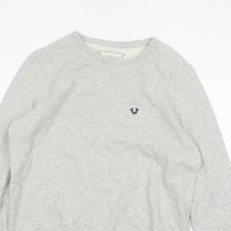 True Religion Men’s Grey L Logo Pocket Fleece Crew Neck Sweatshirt