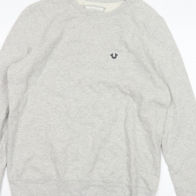 True Religion Men’s Grey L Logo Pocket Fleece Crew Neck Sweatshirt