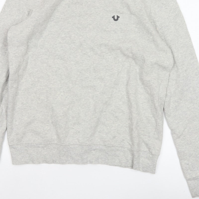 True Religion Men’s Grey L Logo Pocket Fleece Crew Neck Sweatshirt