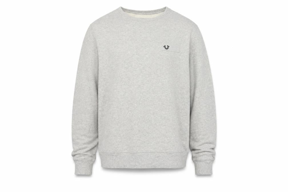 True Religion Men’s Grey L Logo Pocket Fleece Crew Neck Sweatshirt
