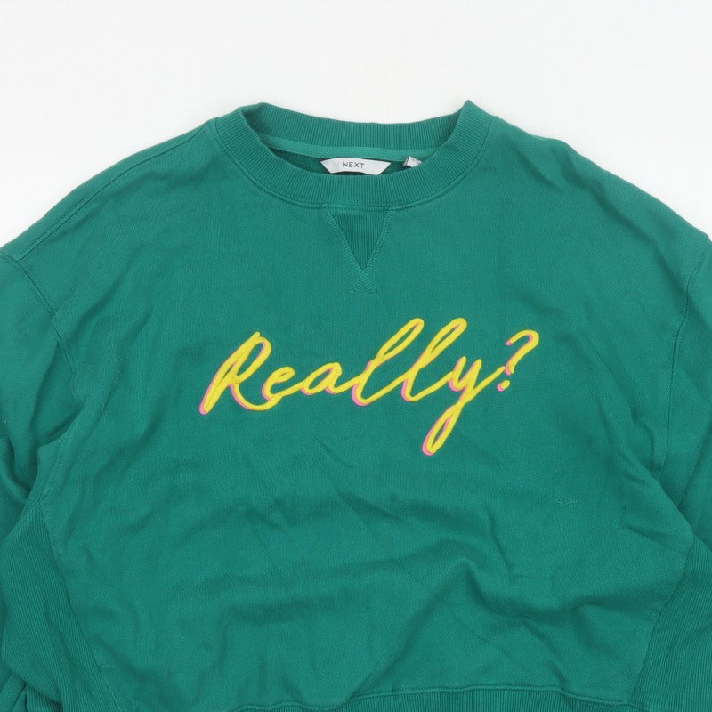 Next Women Green UK 18 Really? Embroidered Crew Neck Sweatshirt