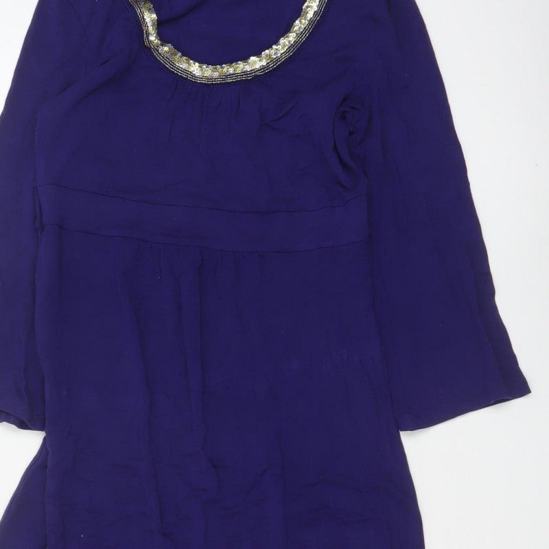 Boden Women Purple UK 12L Midi A-Line Beaded Stretch Jersey Dress