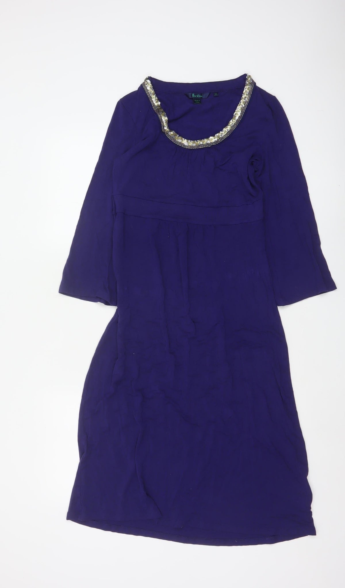 Boden Women Purple UK 12L Midi A-Line Beaded Stretch Jersey Dress