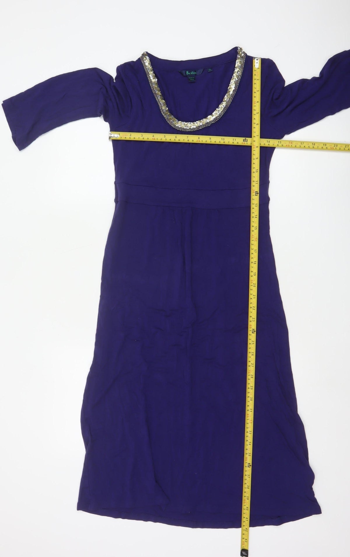 Boden Women Purple UK 12L Midi A-Line Beaded Stretch Jersey Dress