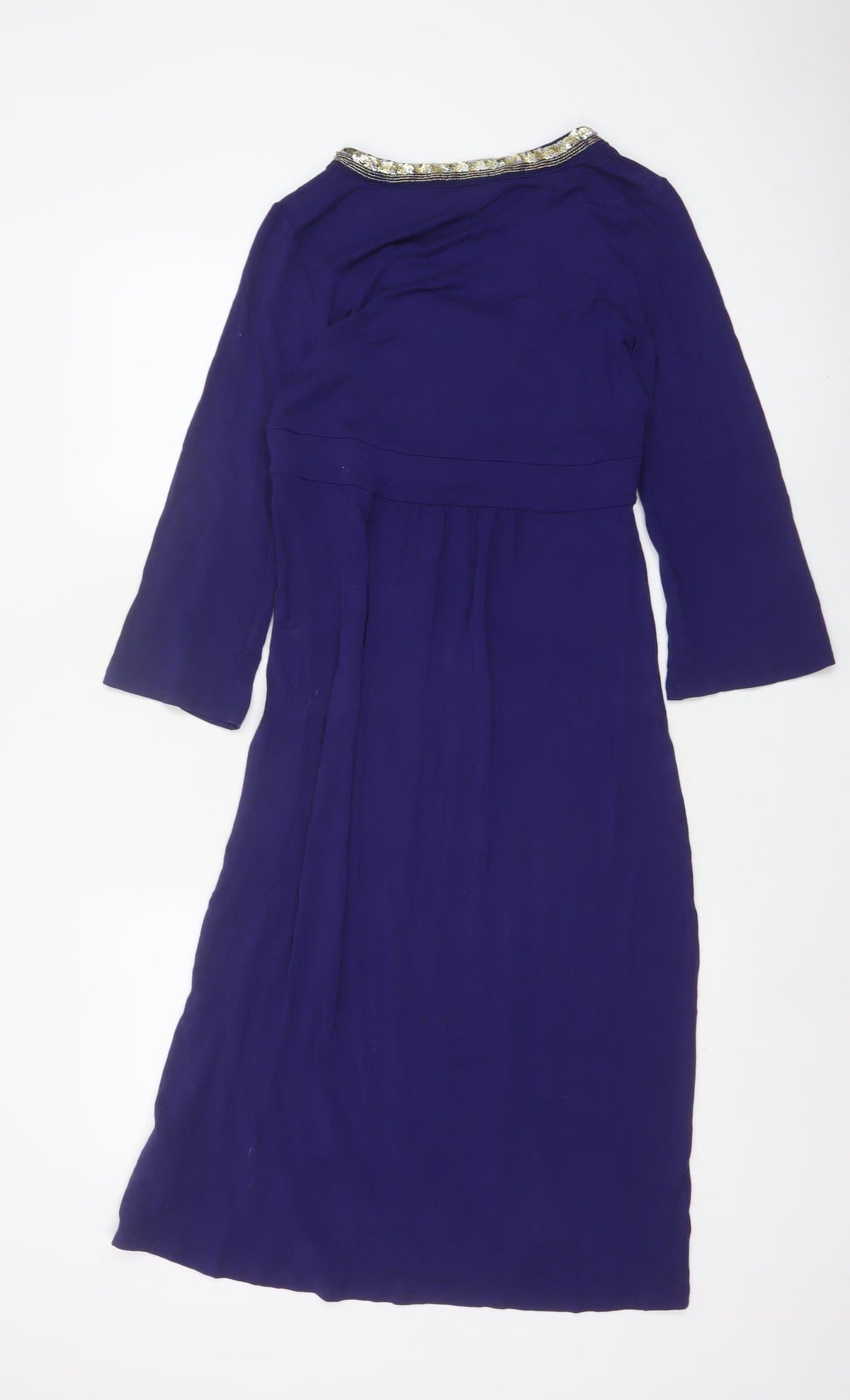 Boden Women Purple UK 12L Midi A-Line Beaded Stretch Jersey Dress