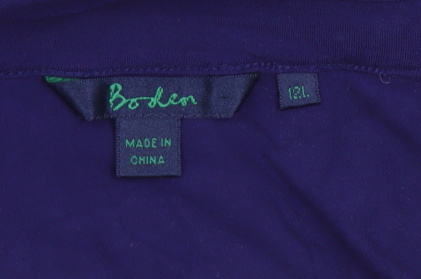 Boden Women Purple UK 12L Midi A-Line Beaded Stretch Jersey Dress