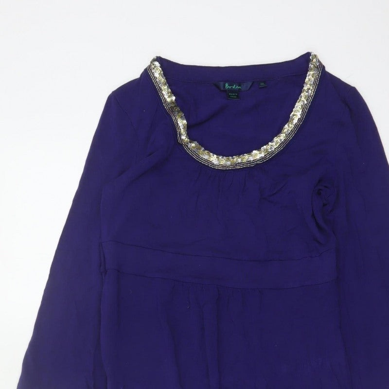 Boden Women Purple UK 12L Midi A-Line Beaded Stretch Jersey Dress