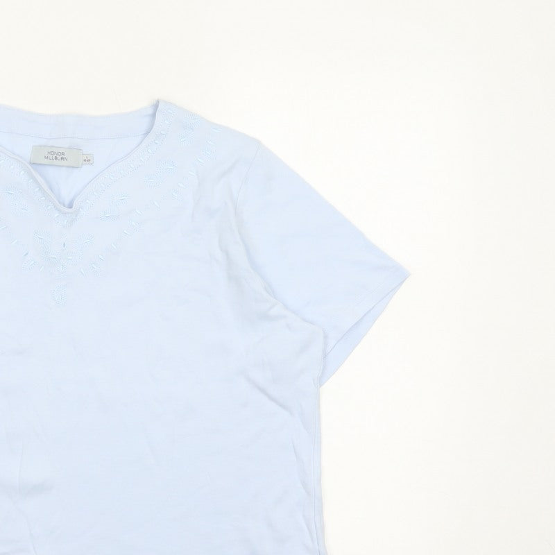 Honor Millburn Women White UK 18 Embroidered V-Neck Cotton T-Shirt