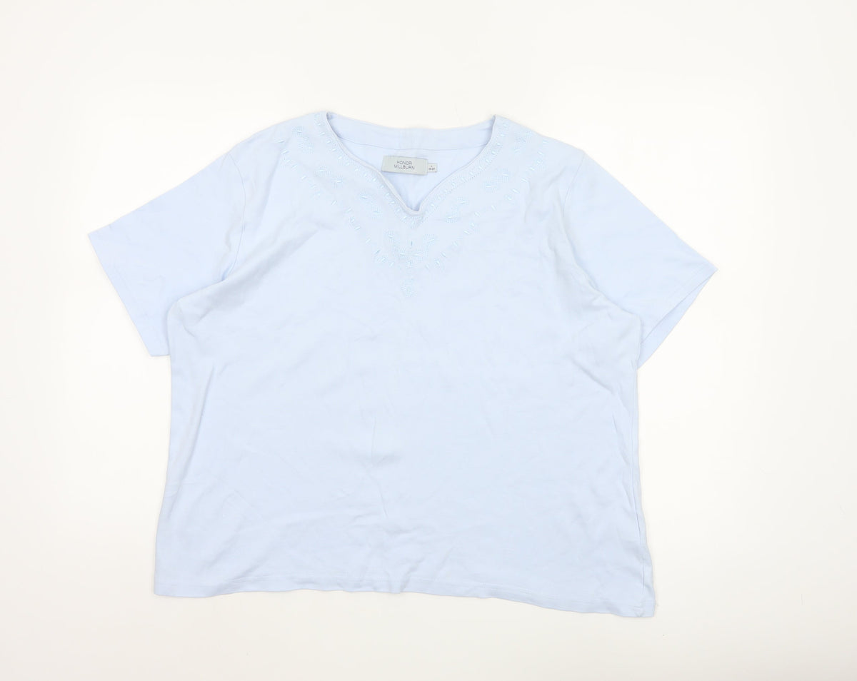 Honor Millburn Women White UK 18 Embroidered V-Neck Cotton T-Shirt