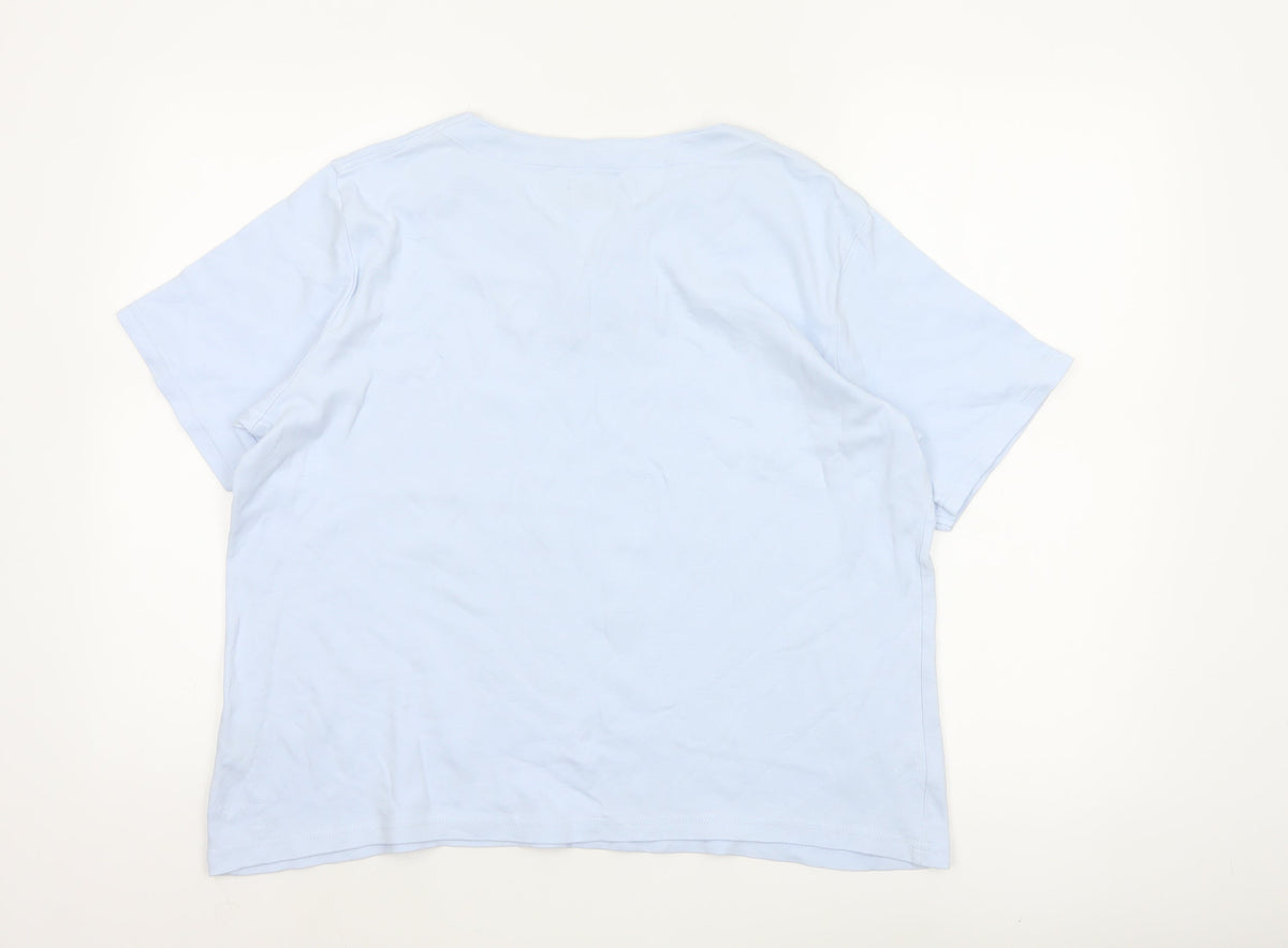 Honor Millburn Women White UK 18 Embroidered V-Neck Cotton T-Shirt