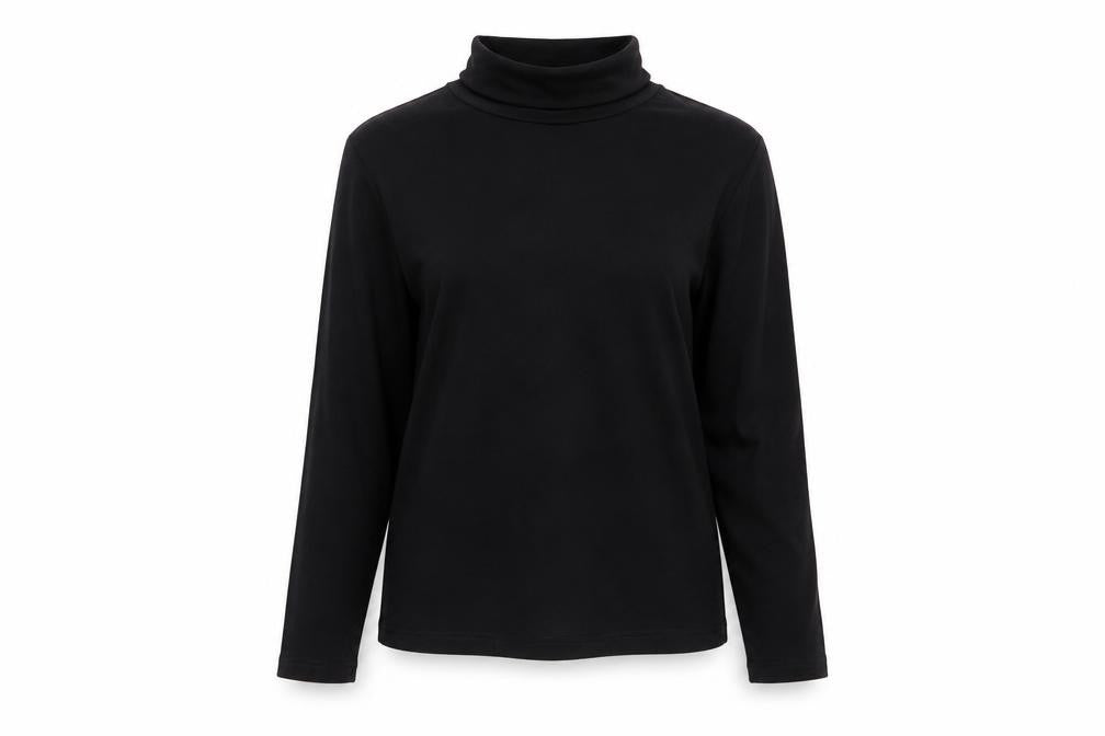 WoolOvers Women’s Black M Jersey Roll Neck Long Sleeve Top