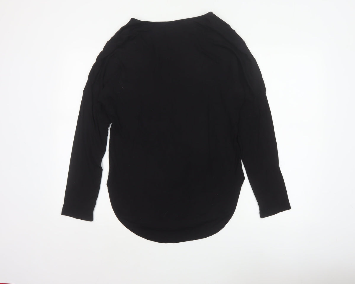 Select Women Black M Studded Shoulder Long Sleeve Stretch Tunic Blouse