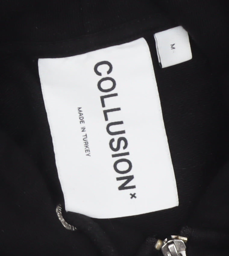 COLLUSION Men’s Black M Full Zip Hooded Cotton Hoodie