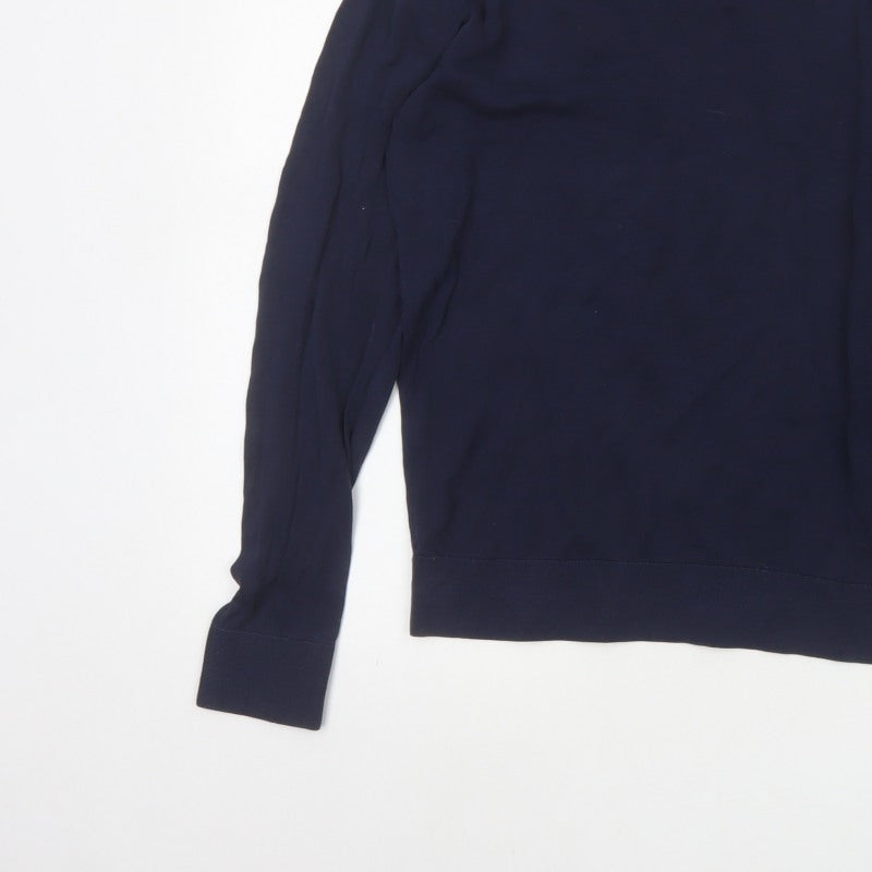Zara Men’s Blue M Cotton Silk Long Sleeve Knitted Polo Shirt