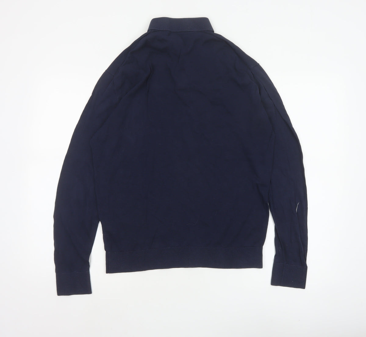 Zara Men’s Blue M Cotton Silk Long Sleeve Knitted Polo Shirt