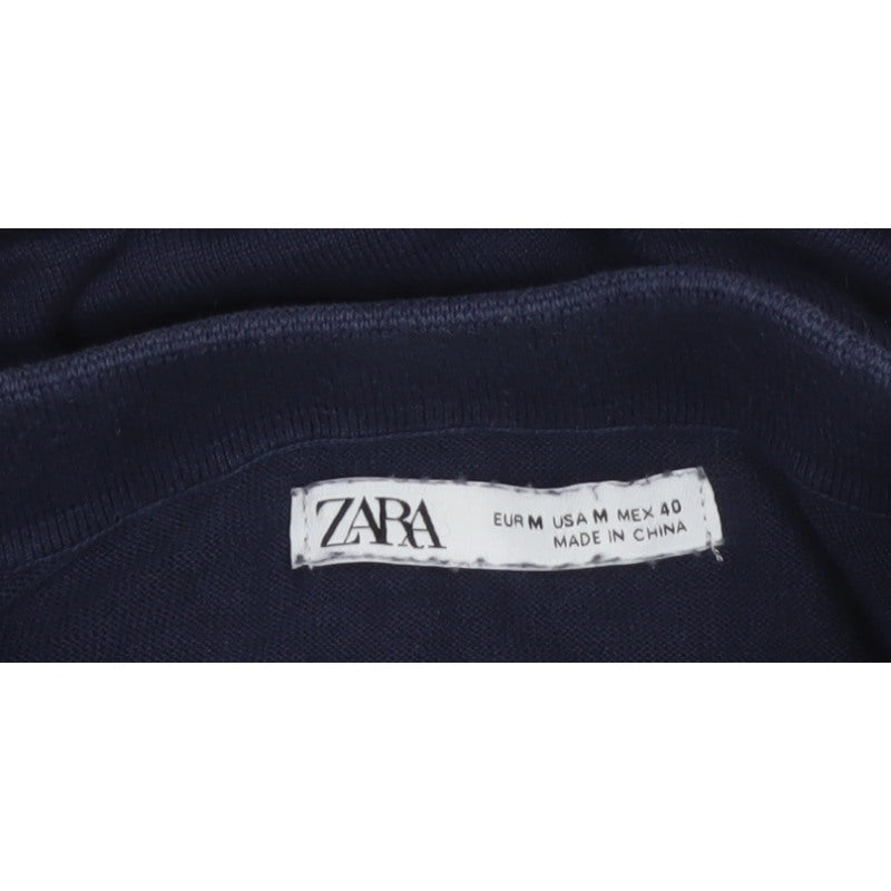 Zara Men’s Blue M Cotton Silk Long Sleeve Knitted Polo Shirt