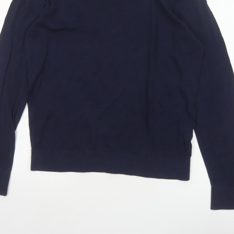 Zara Men’s Blue M Cotton Silk Long Sleeve Knitted Polo Shirt