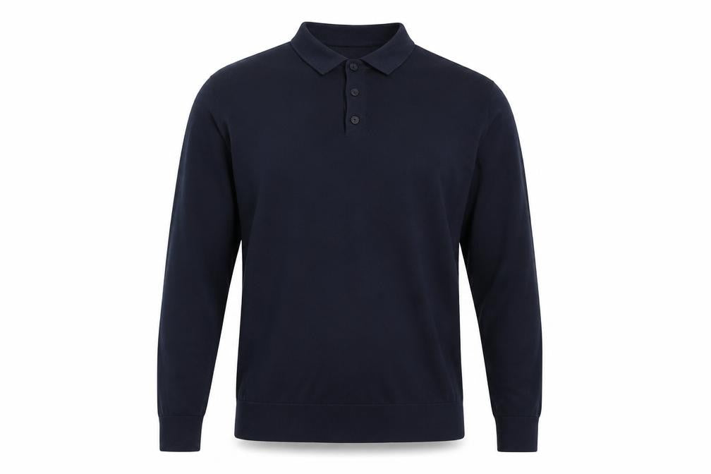 Zara Men’s Blue M Cotton Silk Long Sleeve Knitted Polo Shirt
